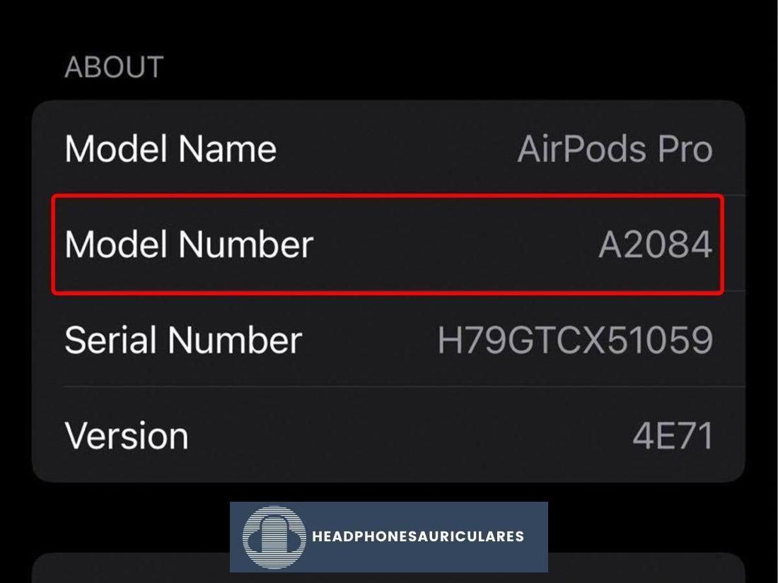 Número de modelo de los AirPods.