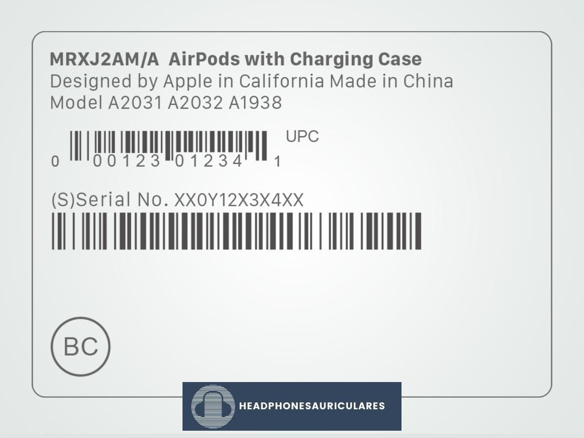 Número de serie de AirPods Packaging (De: Apple Support) 