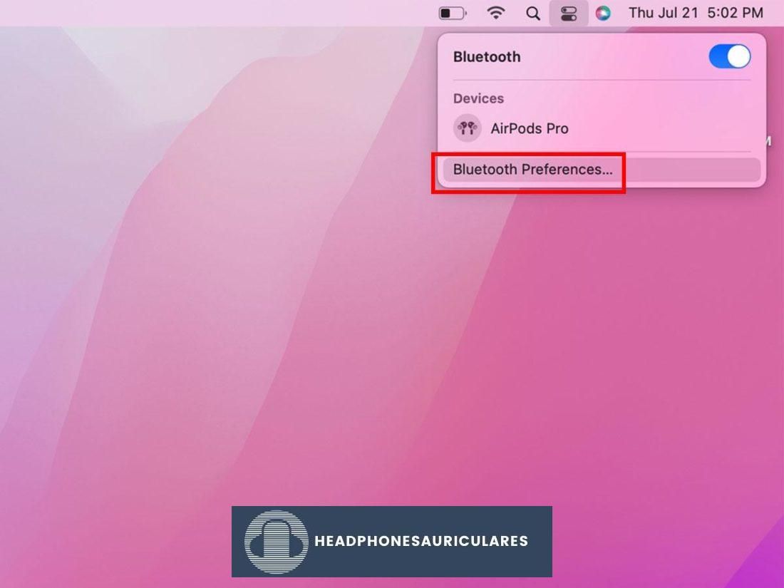 Acceder a las preferencias de Bluetooth en Mac