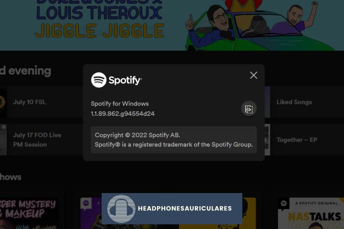 Versión actual de la aplicación de escritorio de Spotify