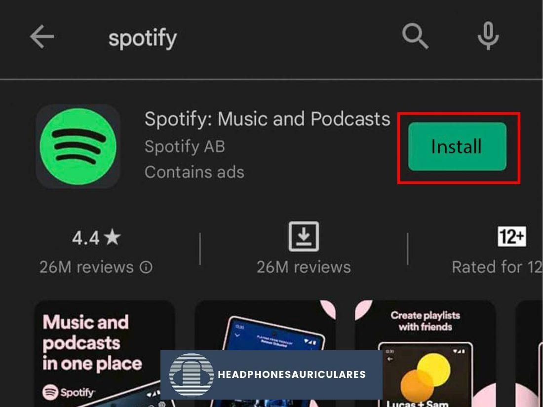 Busque Spotify en la barra de búsqueda para reinstalarlo.
