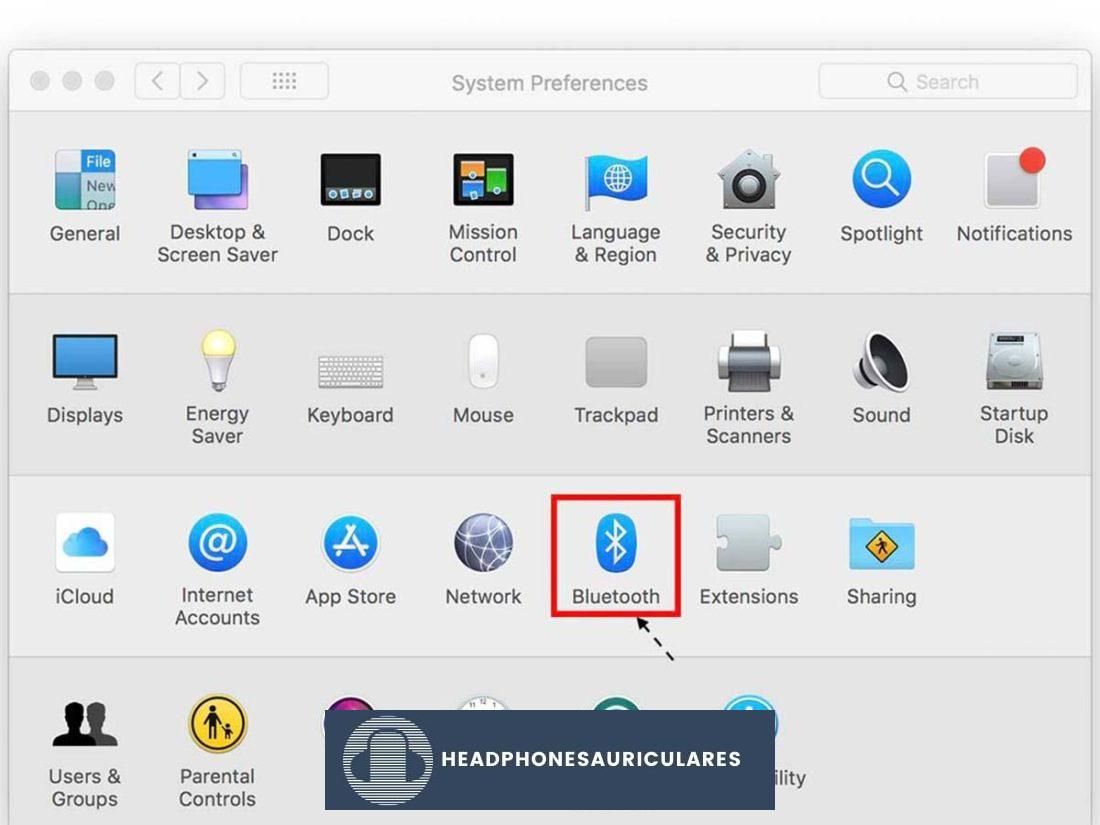 Selección de la configuración de Bluetooth para Mac