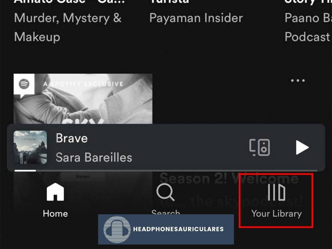 Vaya a 'Mi biblioteca' en la parte inferior derecha de la barra de herramientas de la aplicación Spotify.