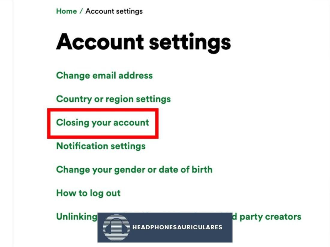 'Cerrar su cuenta' en Configuración de la cuenta.