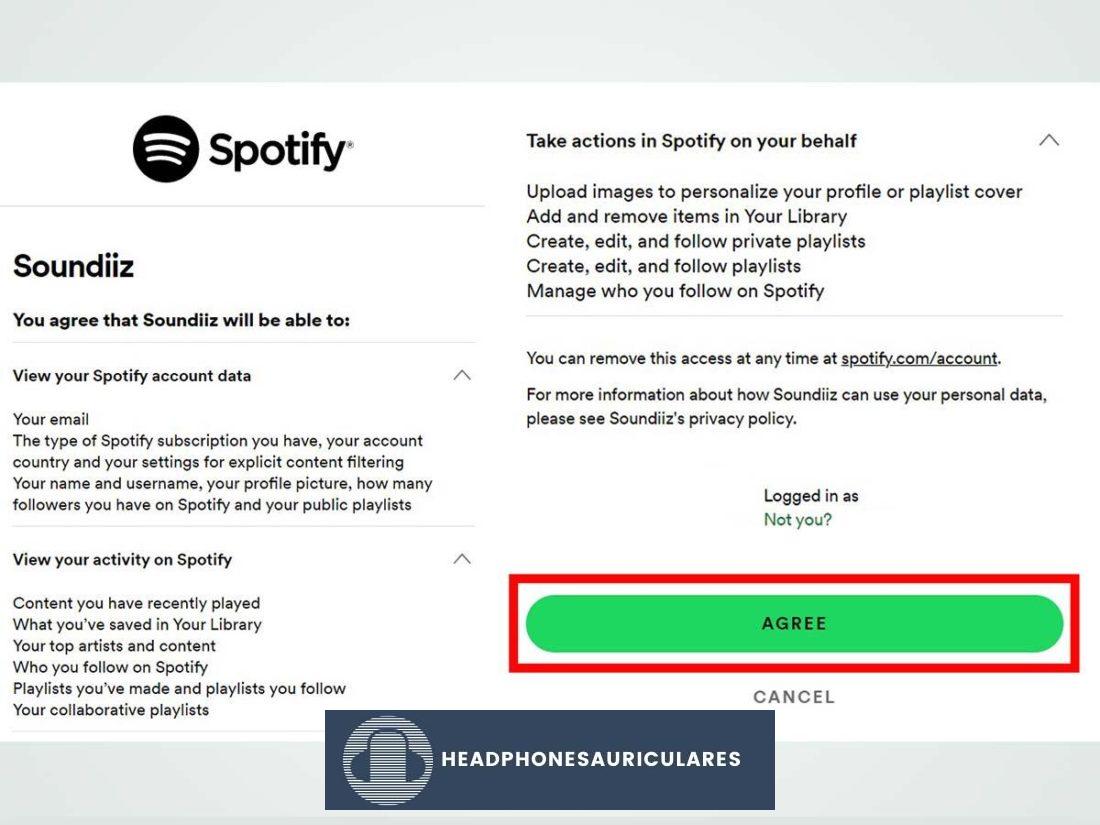 Otorgar acceso a Soundiiz a la cuenta de Spotify.