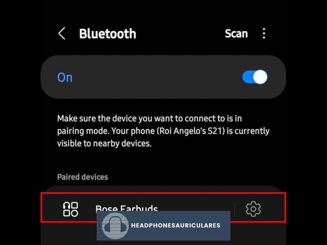 Activación de Bluetooth y conexión a auriculares Bose