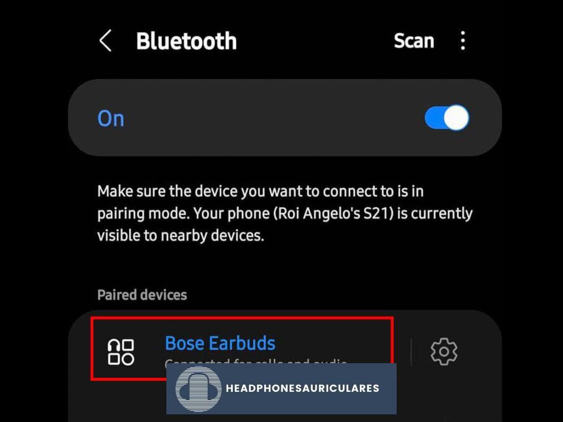 Auriculares Bose conectados con éxito a Android