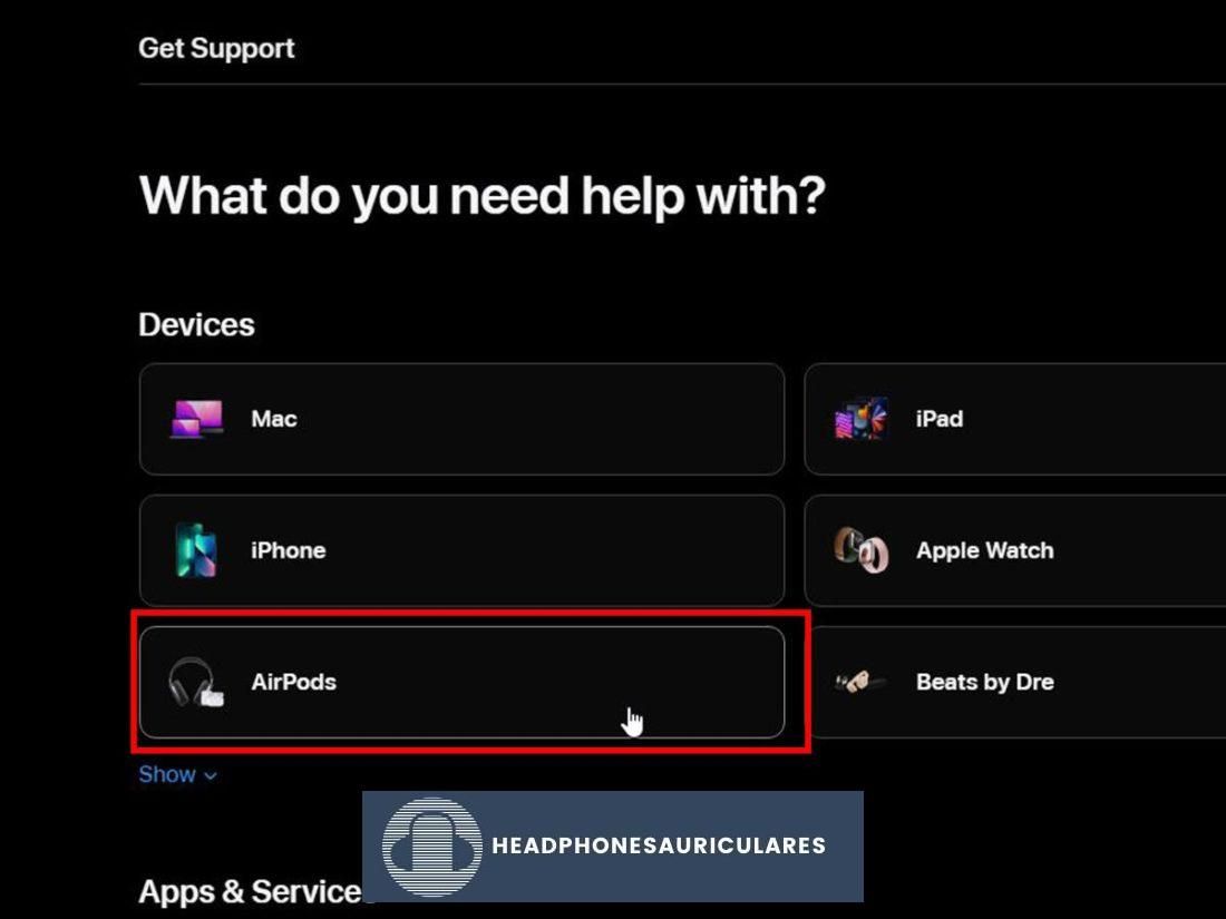 Página de soporte de Apple