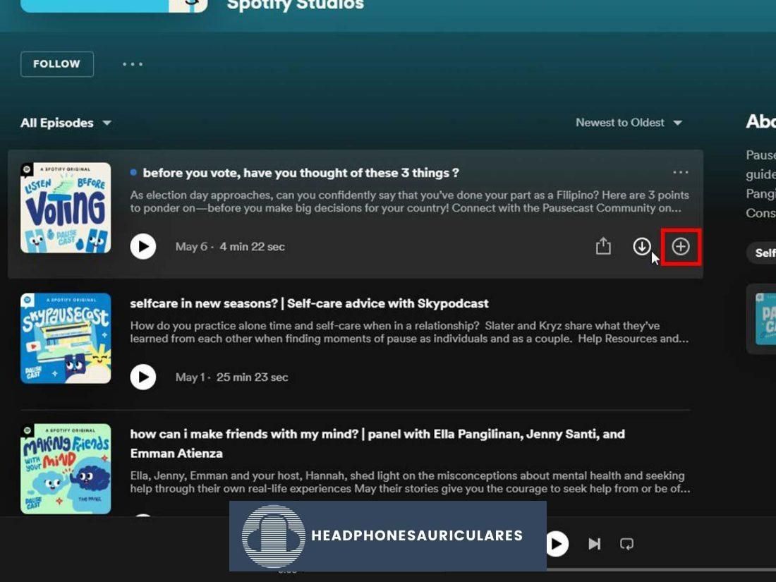 Descargar un podcast en la aplicación de escritorio de Spotify