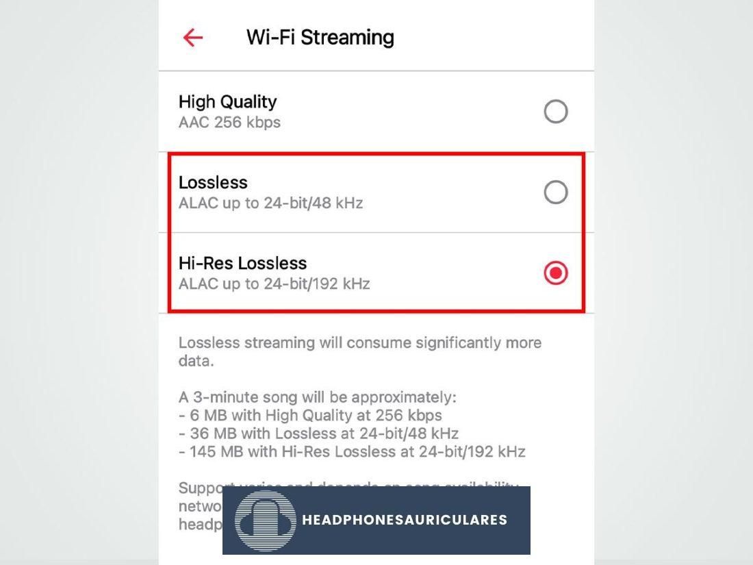 Selección de calidad de transmisión Wi-Fi en Android