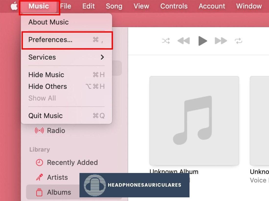 Ir a Preferencias de música en Mac