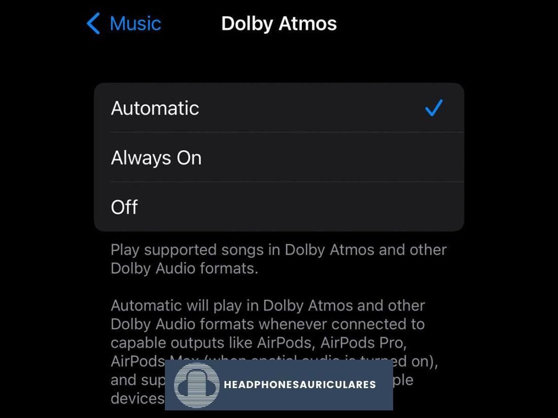 Selección de la configuración de reproducción de Dolby Atmos