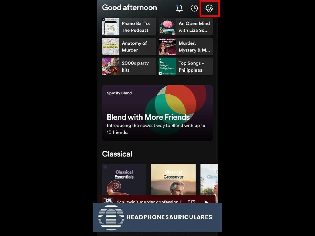 Icono de engranaje de la aplicación móvil de Spotify
