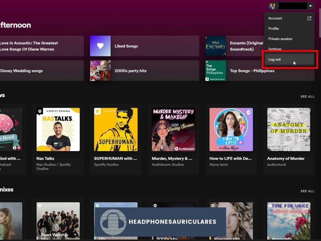 Cerrar sesión en la cuenta de Spotify en la aplicación de escritorio