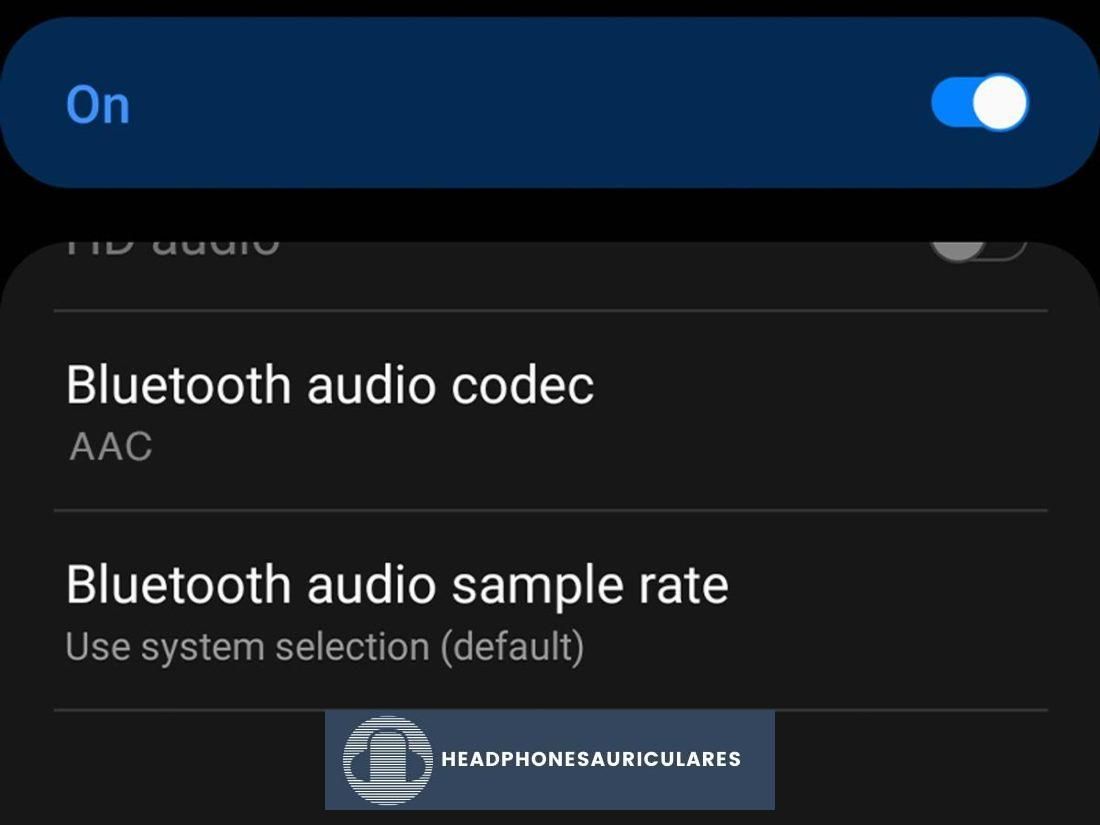Opción de códec de audio Bluetooth