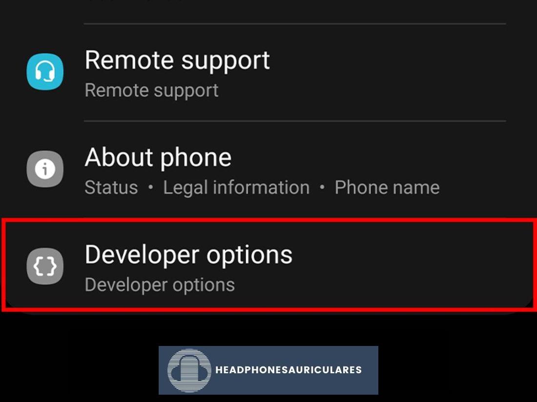 Ir a 'Opciones de desarrollador' de Android