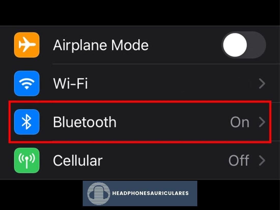 Seleccionar el icono de Bluetooth en la configuración de iOS