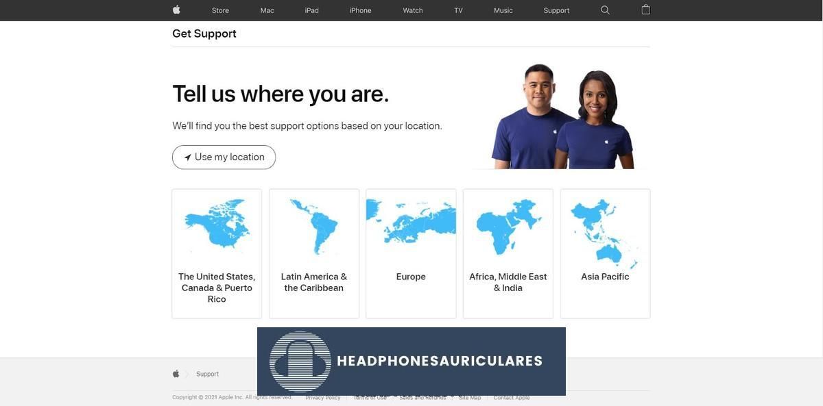 Página de ubicación en el soporte de Apple