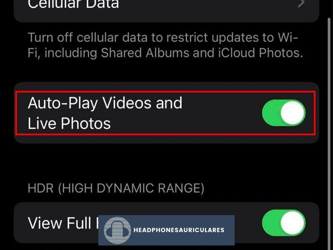 Desactivar la opción Auto-Play Video y Live Photos
