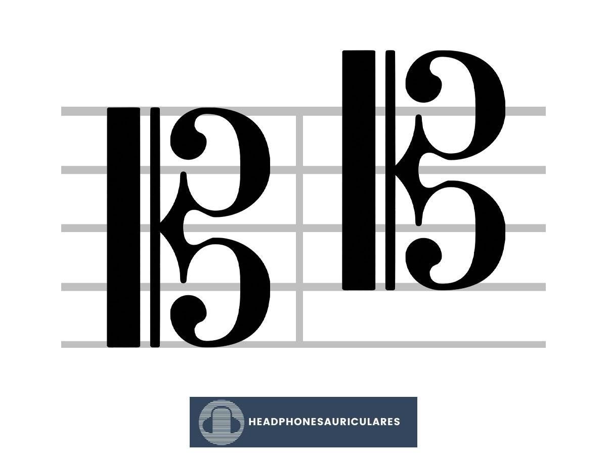 Mire de cerca el símbolo musical C clef o alto y tenor clef