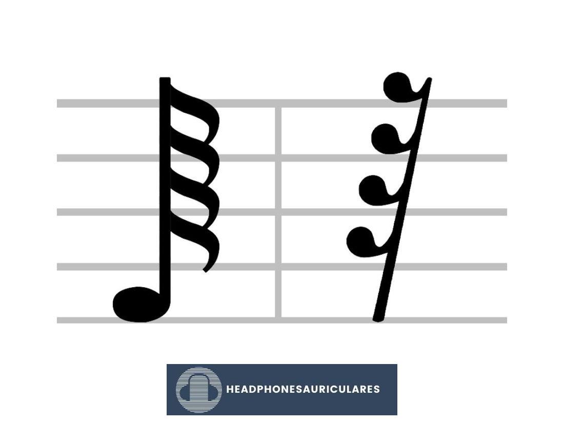 Mire de cerca el hemidemisemiquaver o el símbolo musical de la sexagésima cuarta nota