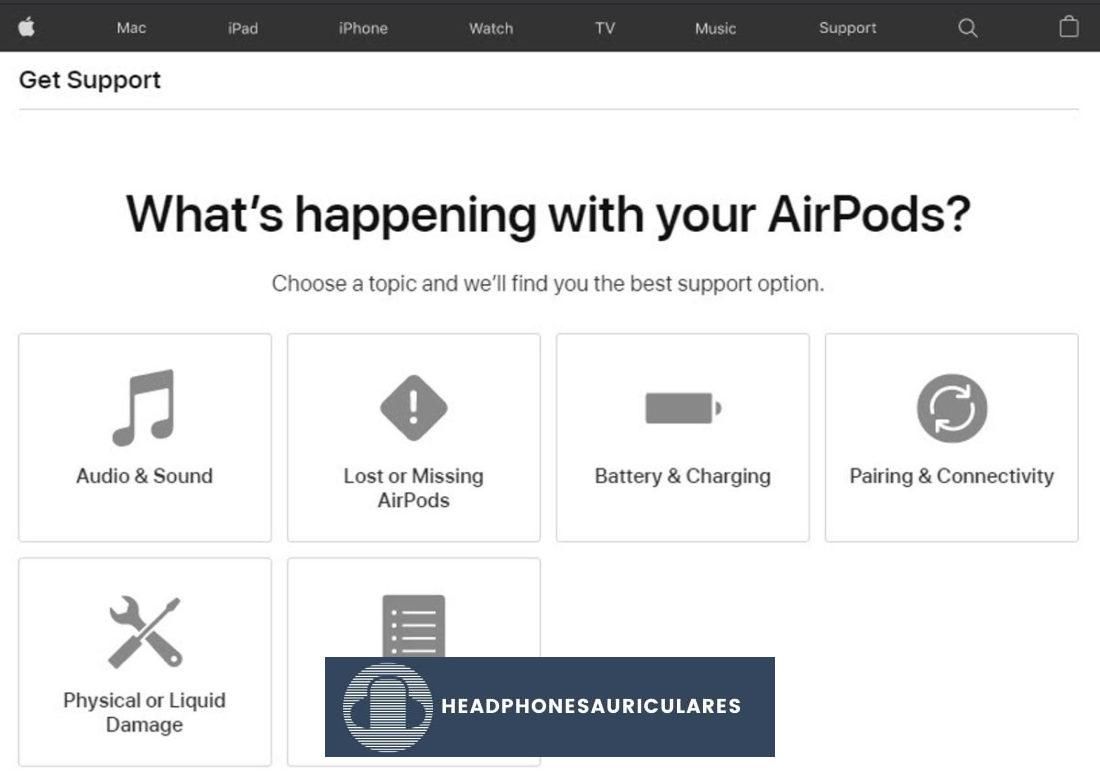 Soporte en línea de Apple para AirPods