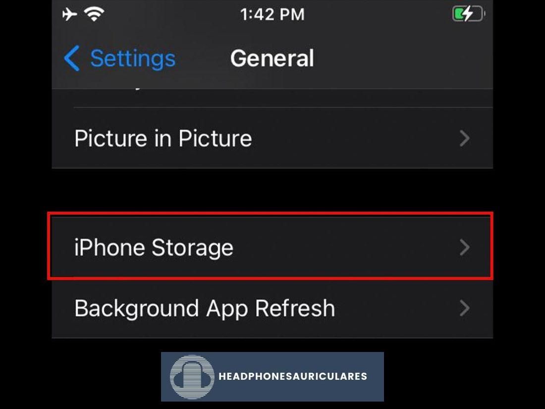 Configuración de almacenamiento de iPhone