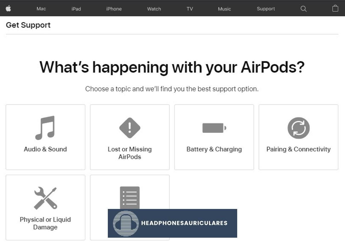 Soporte en línea de Apple para AirPods