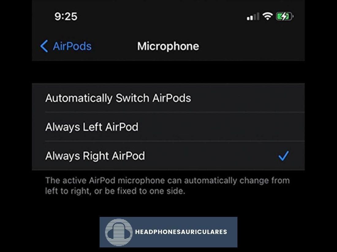 Opciones de micrófono para AirPods