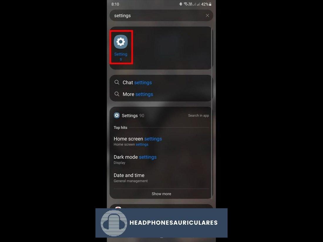 Búsqueda de ajustes en un teléfono Android