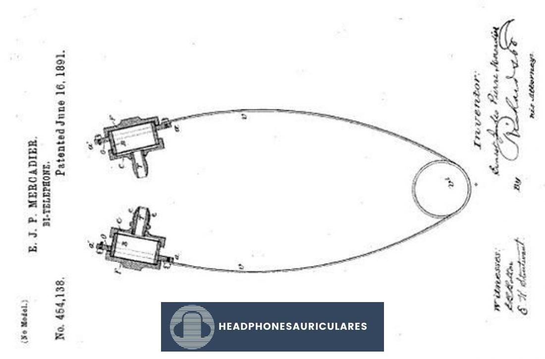 Patente de los auriculares de Mercadier.  (De: patentes.google.com)