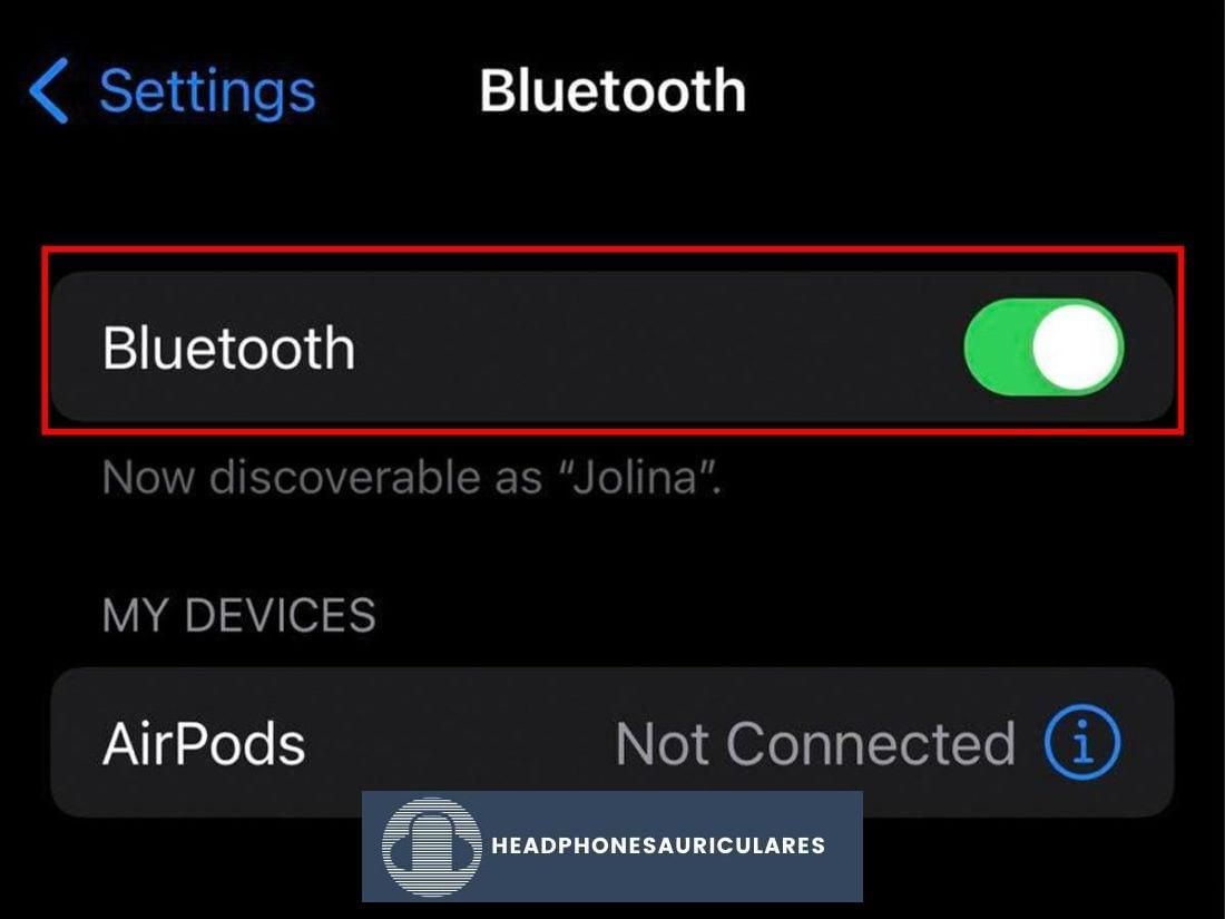 Vuelva a activar el control deslizante de Bluetooth.