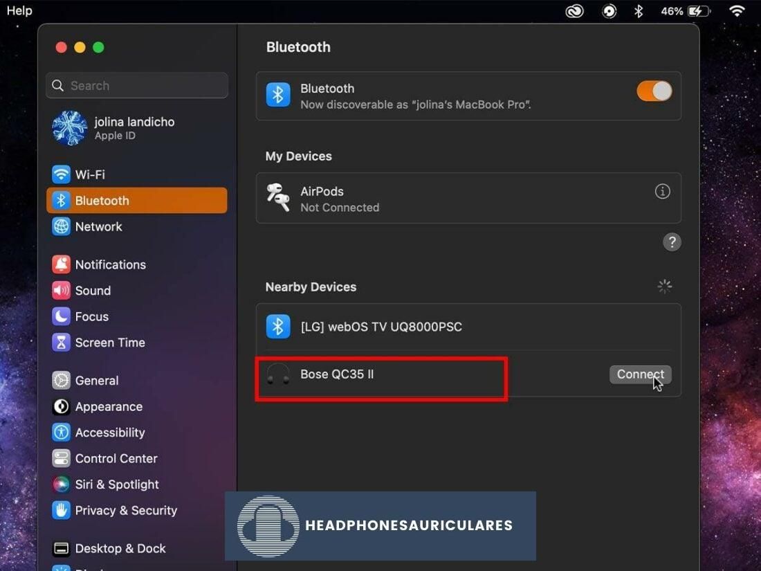 Lista de dispositivos Bluetooth disponibles