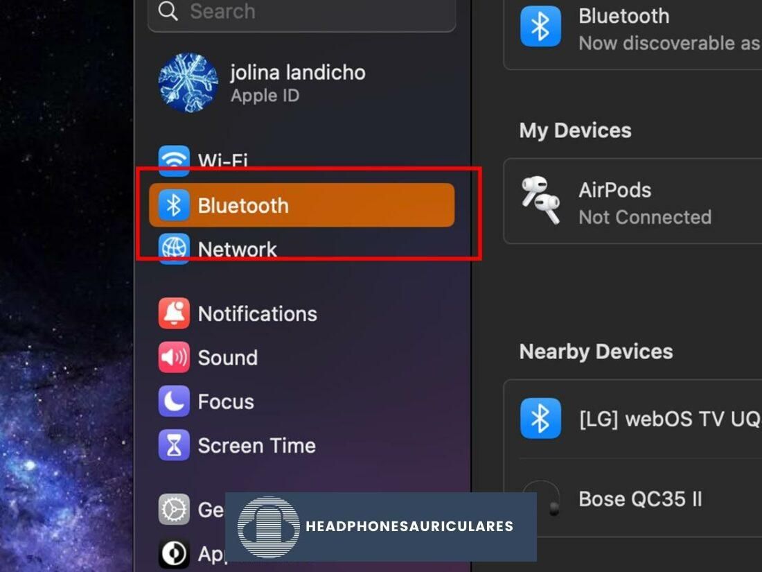 Menú Bluetooth