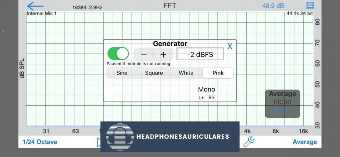 Seleccione el generador de ruido rosa y haga clic en el interruptor para comenzar a reproducir el sonido.