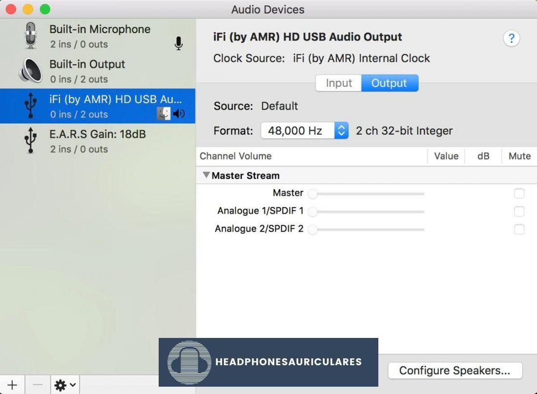 Configure el Formato: a 48,000 Hz en la aplicación de configuración de audio Midi en Apple OS.