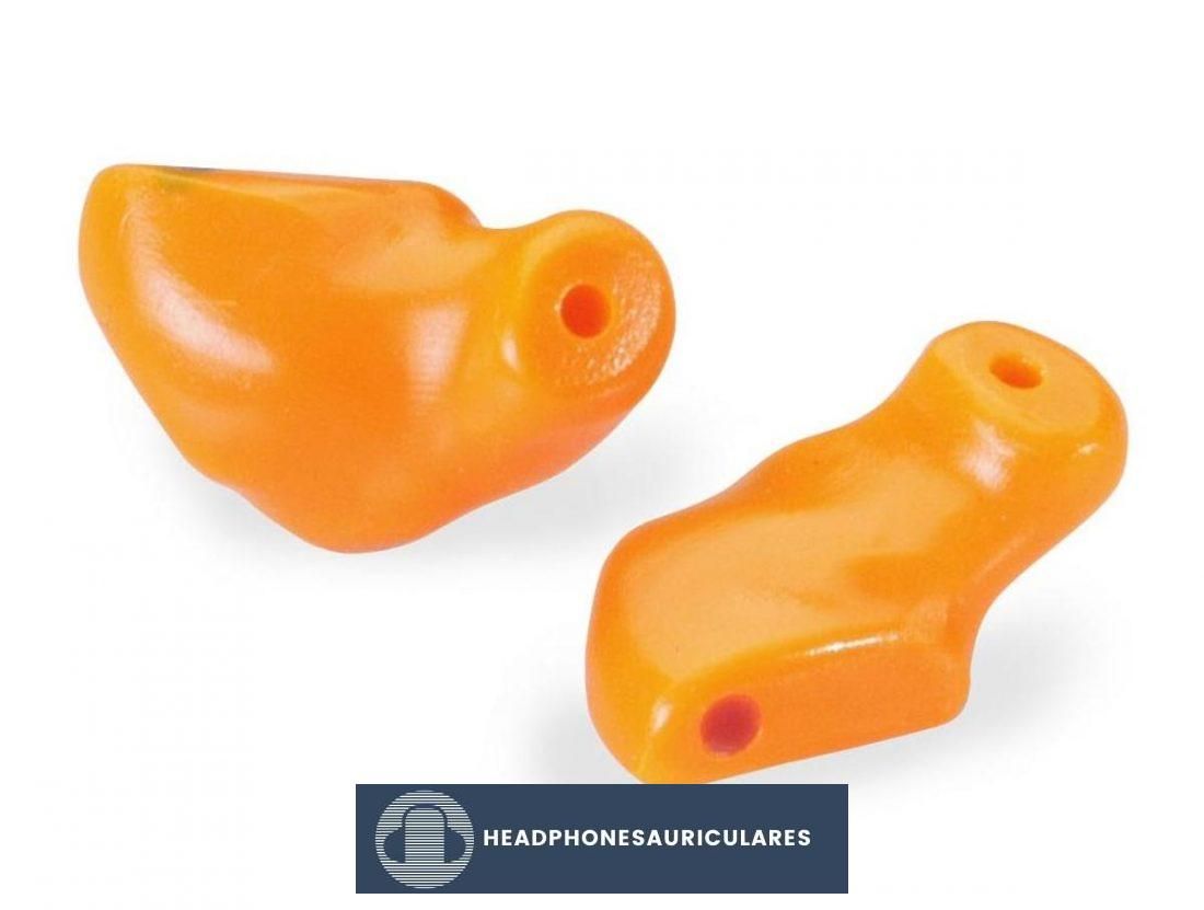 Un par de tapones para los oídos con filtro acústico no lineal (De: earplugstore.com)