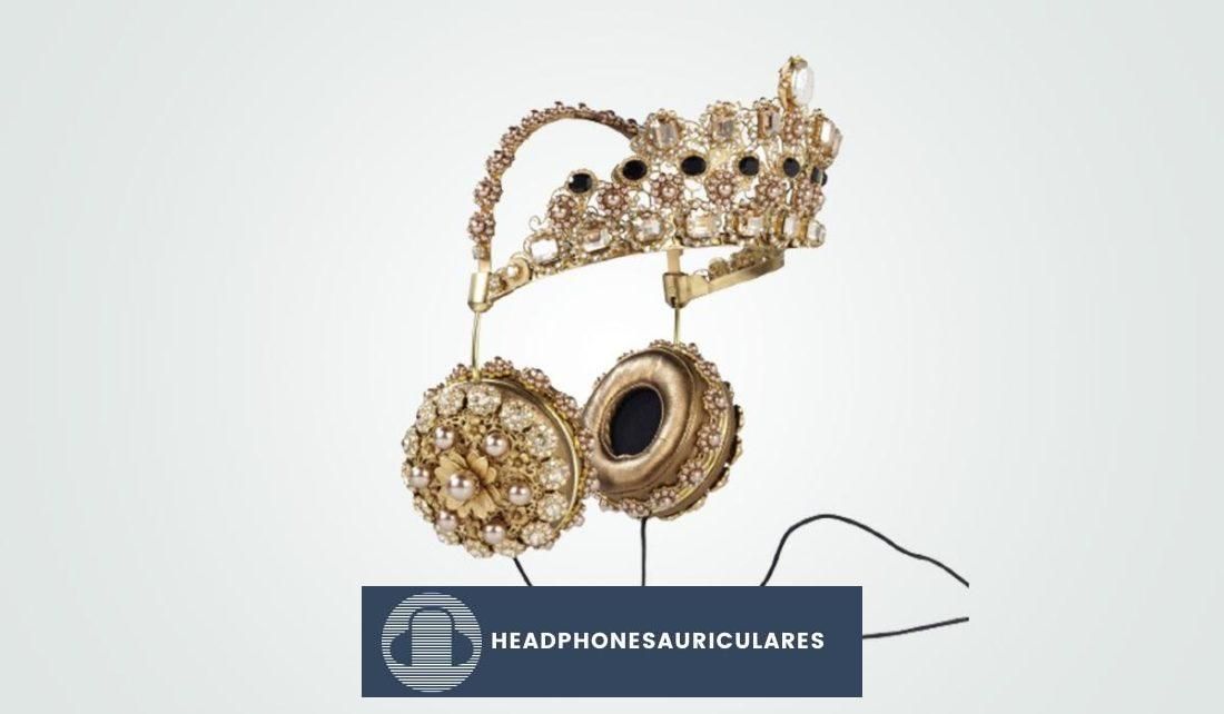 Audífonos de piel de napa con diamantes de imitación y corona