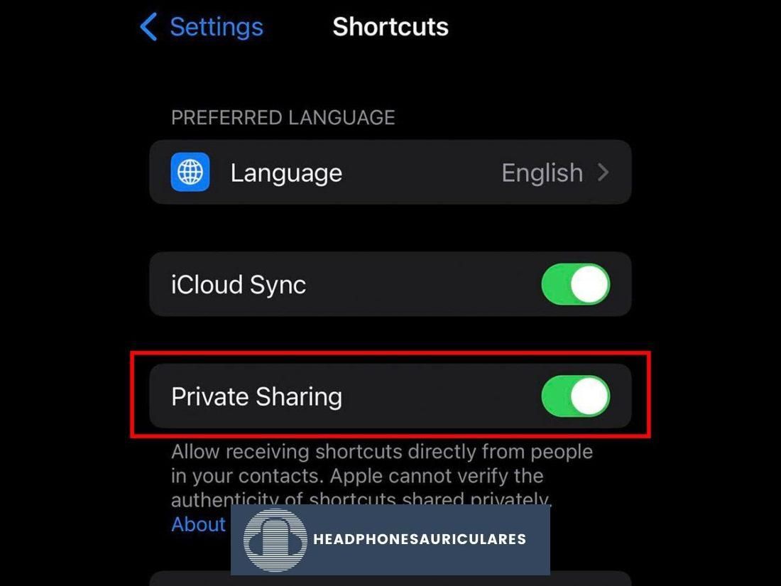 Activar el uso compartido privado para habilitar accesos directos de terceros en iOS