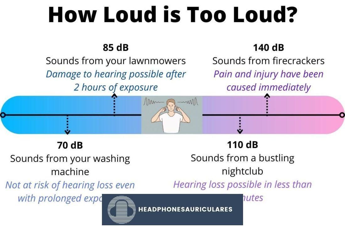 Riesgos de pérdida de audición según el nivel de decibelios